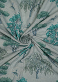 Silver & Turquoise Tree Printed  Pure Handloom Cotton Fabric (Width 58 Inches)