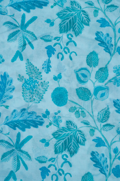 Blue Forest Digital Printed Pure Malai Chanderi Fabric (Width 44 Inches)