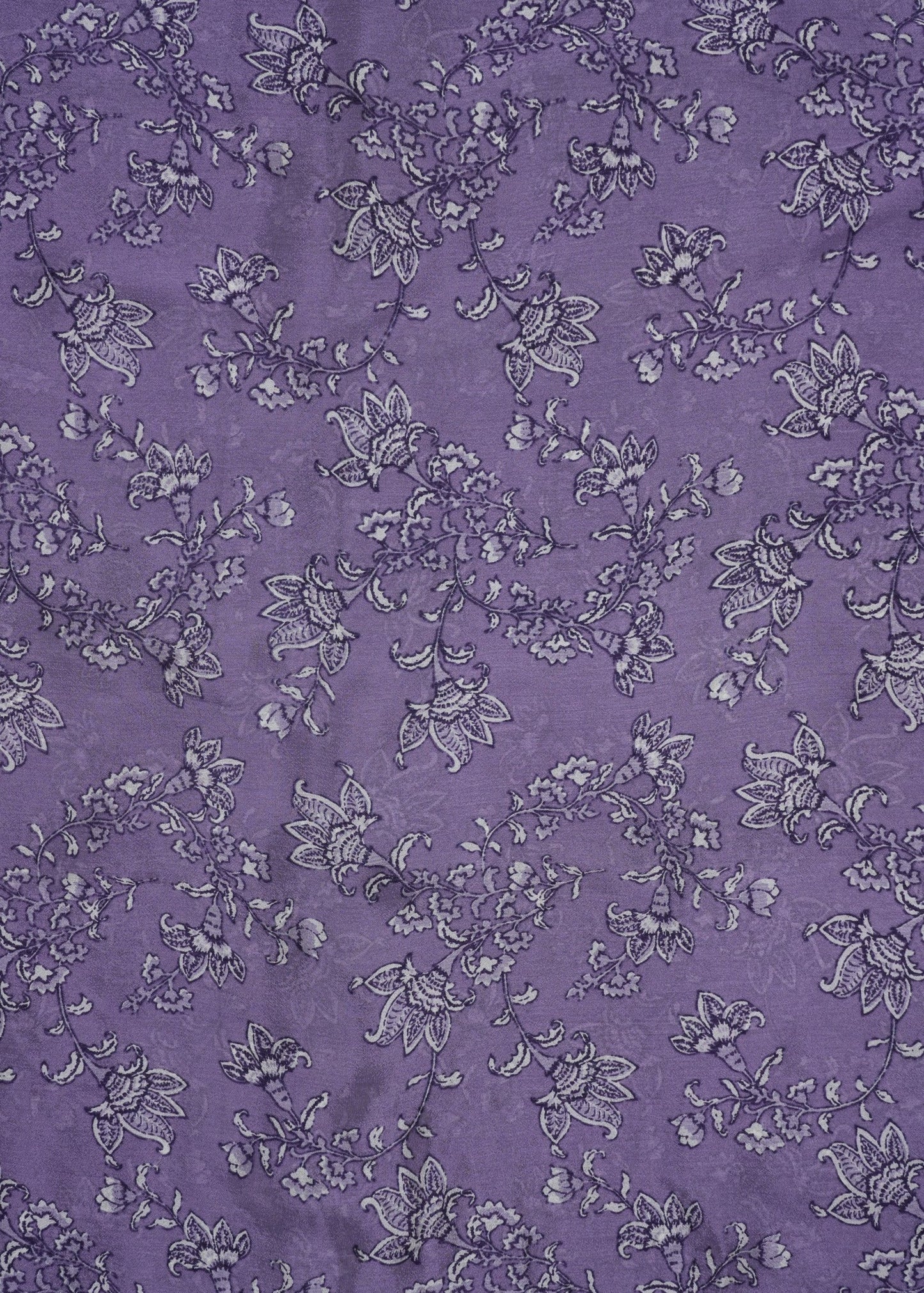 Light Purple Floral Vines Printed Pure Chinon Fabric