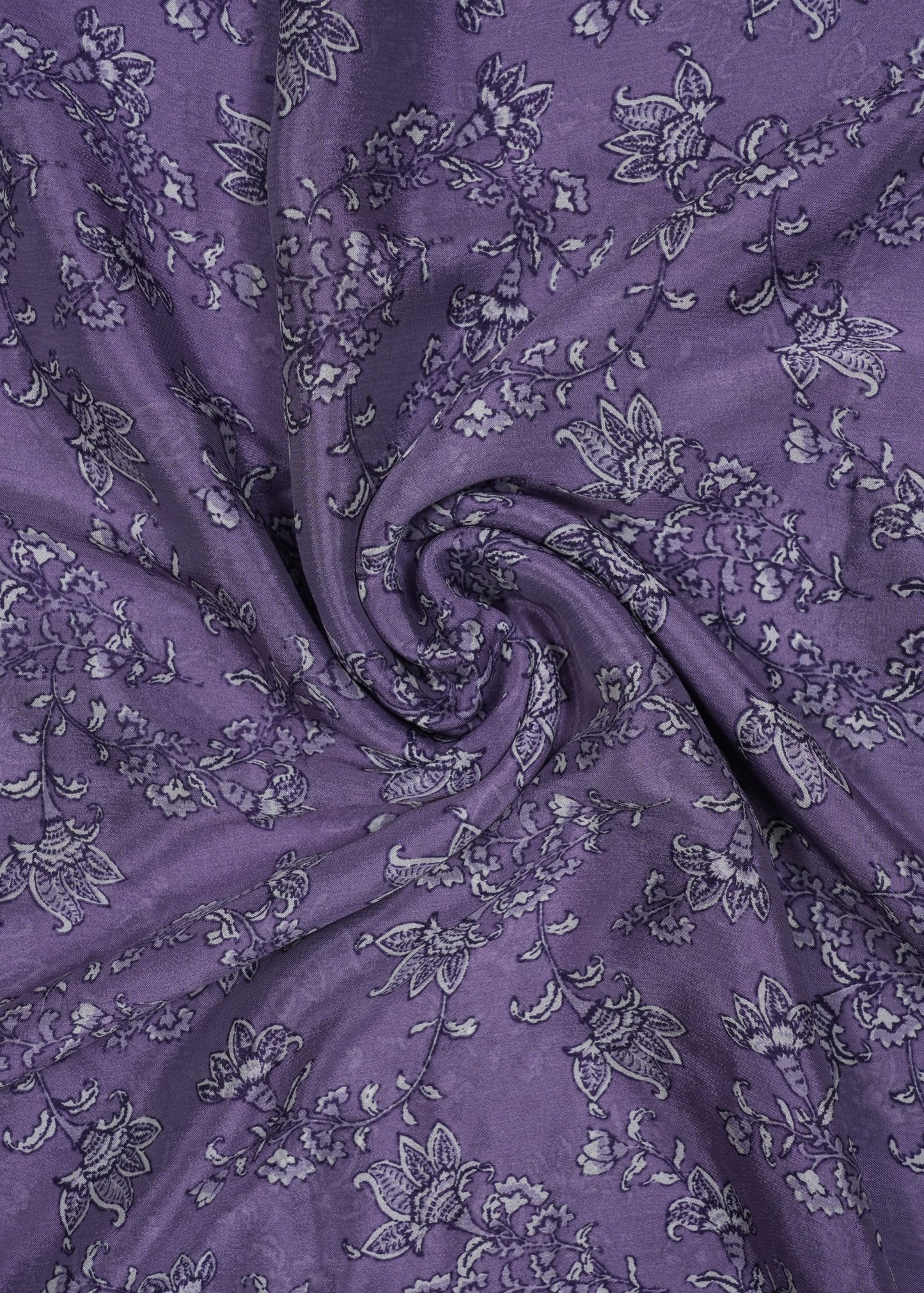 Light Purple Floral Vines Printed Pure Chinon Fabric