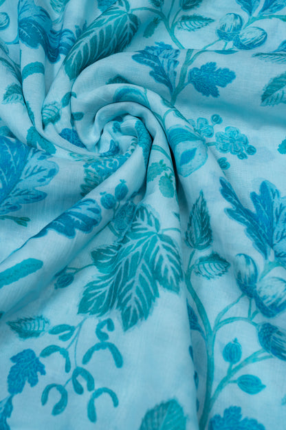 Blue Forest Digital Printed Pure Malai Chanderi Fabric (Width 44 Inches)