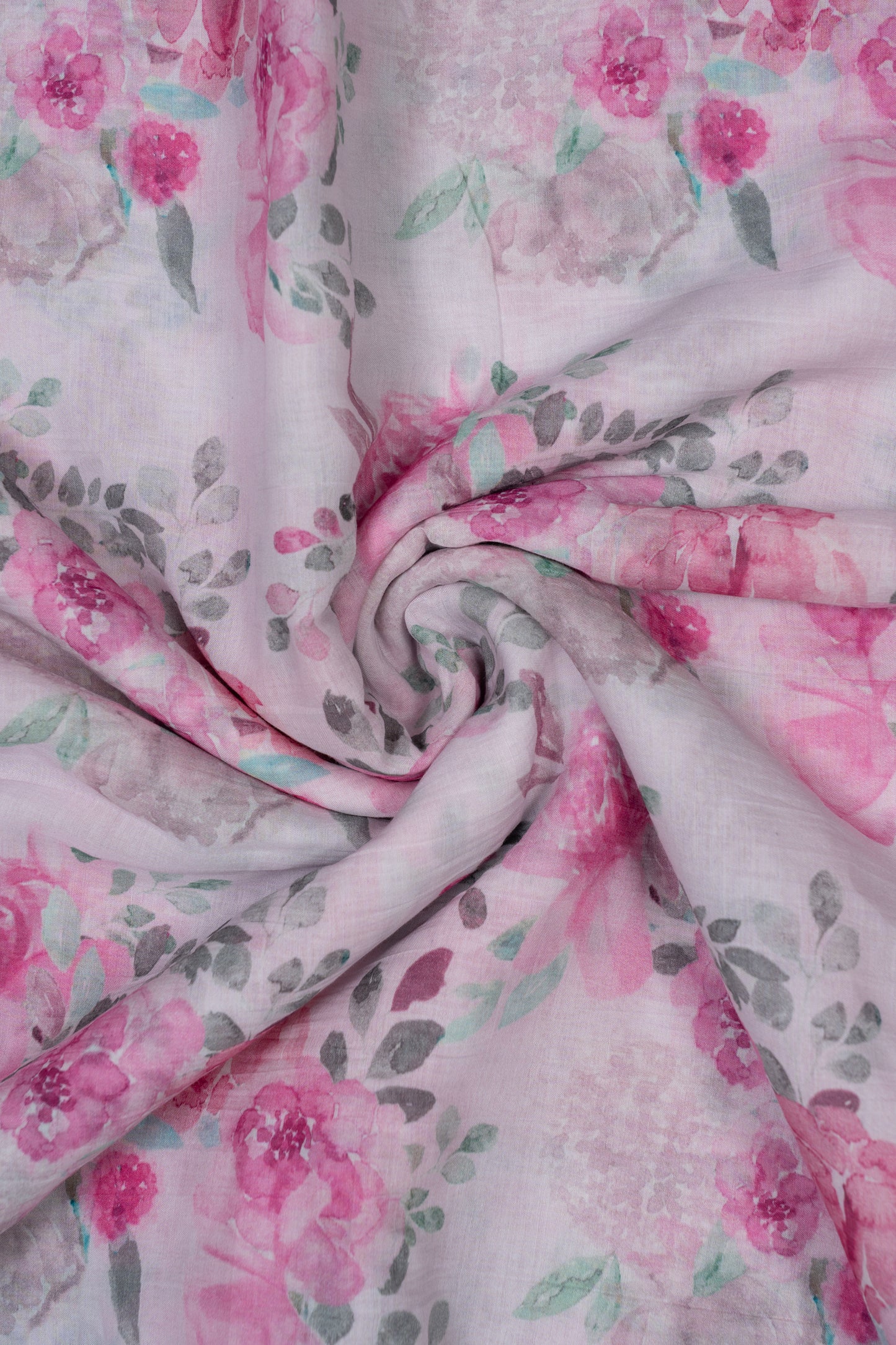 Pink Floral Digital Printed Pure Malai Chanderi Fabric (Width 44 Inches)