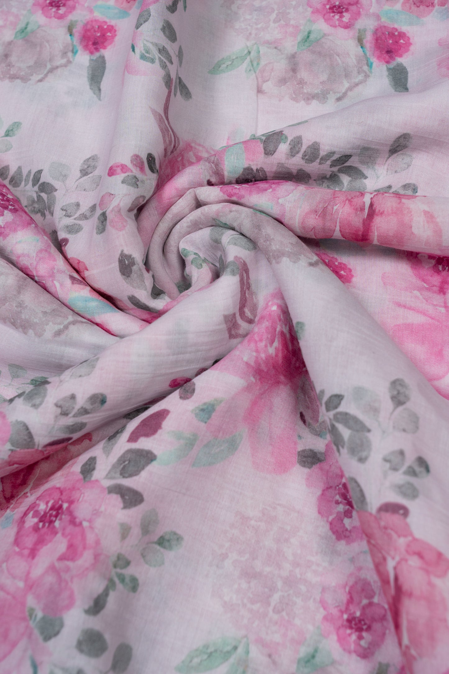 Pink Floral Digital Printed Pure Malai Chanderi Fabric (Width 44 Inches)