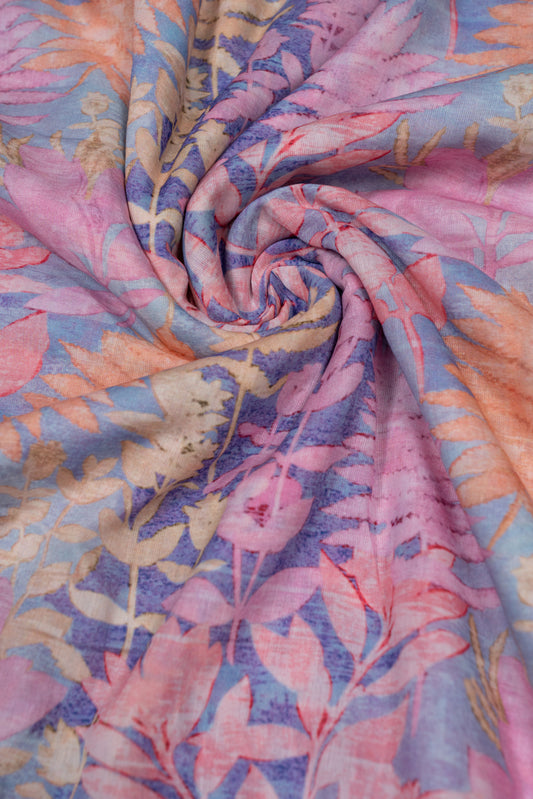 Multicolor Leaf Printed Pure Cotton Fabric (Width 44 Inches)
