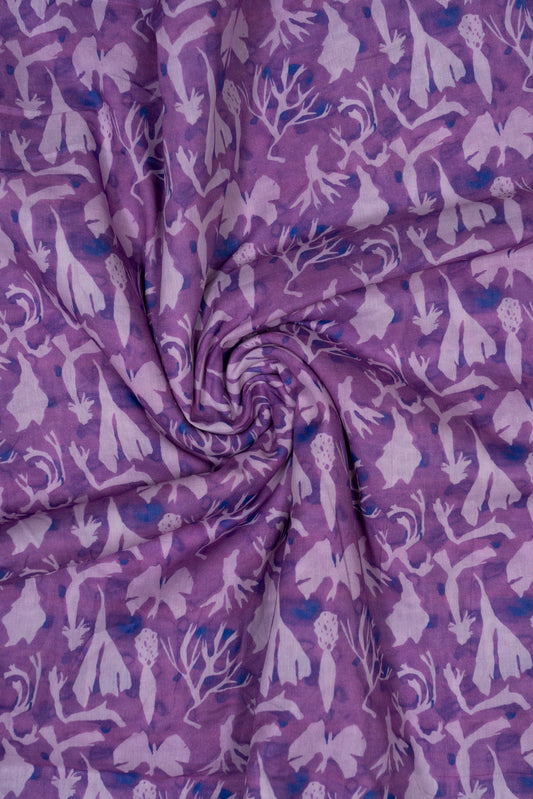 Purple & Blue Abstract Printed Pure Cotton Fabric (Width 44 Inches)