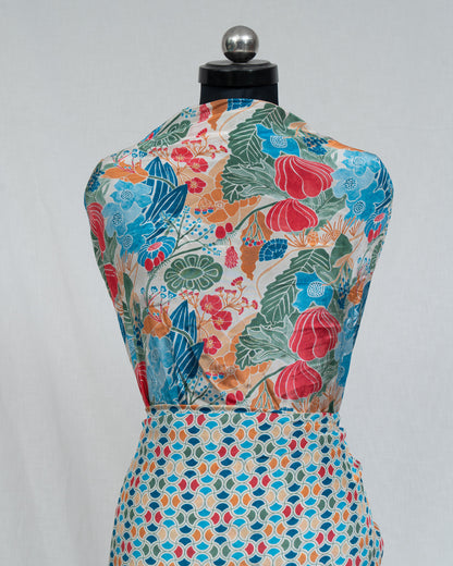 Multicolor Abstract Printed Pure Natural Crepe Fabric (Width 44 Inches)