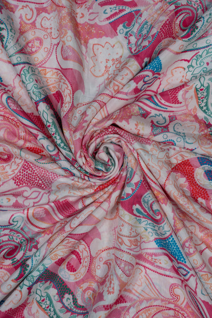 Baby Pink Paisley Printed Pure Muslin Fabric (Width 44 Inches)