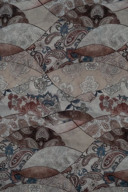 Light & Dark Brown Paisley Printed Pure Malai Chanderi Fabric (Width 44 Inches)