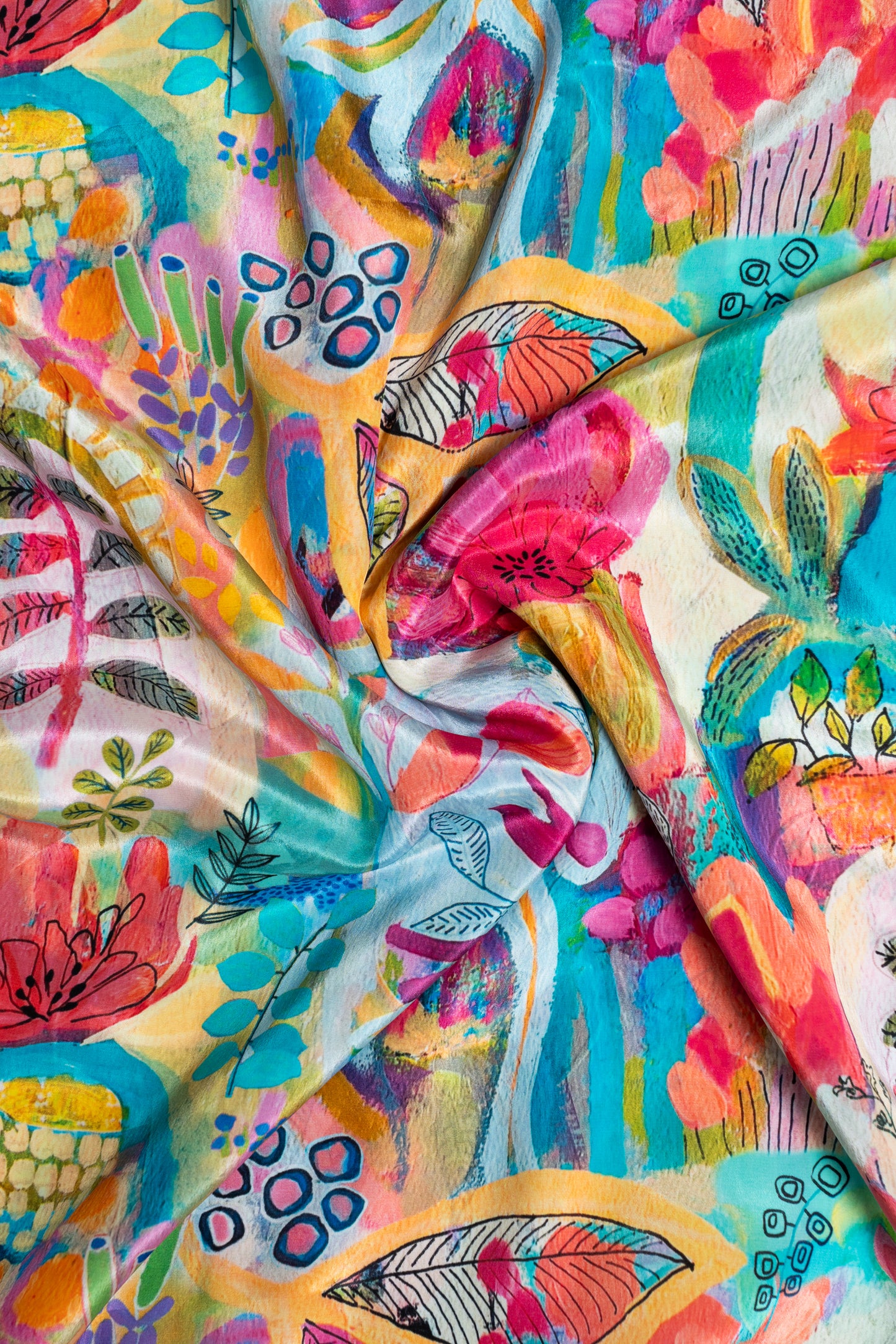 Multicolor Abstract Printed Pure Natural Crepe Fabric (Width 44 Inches)