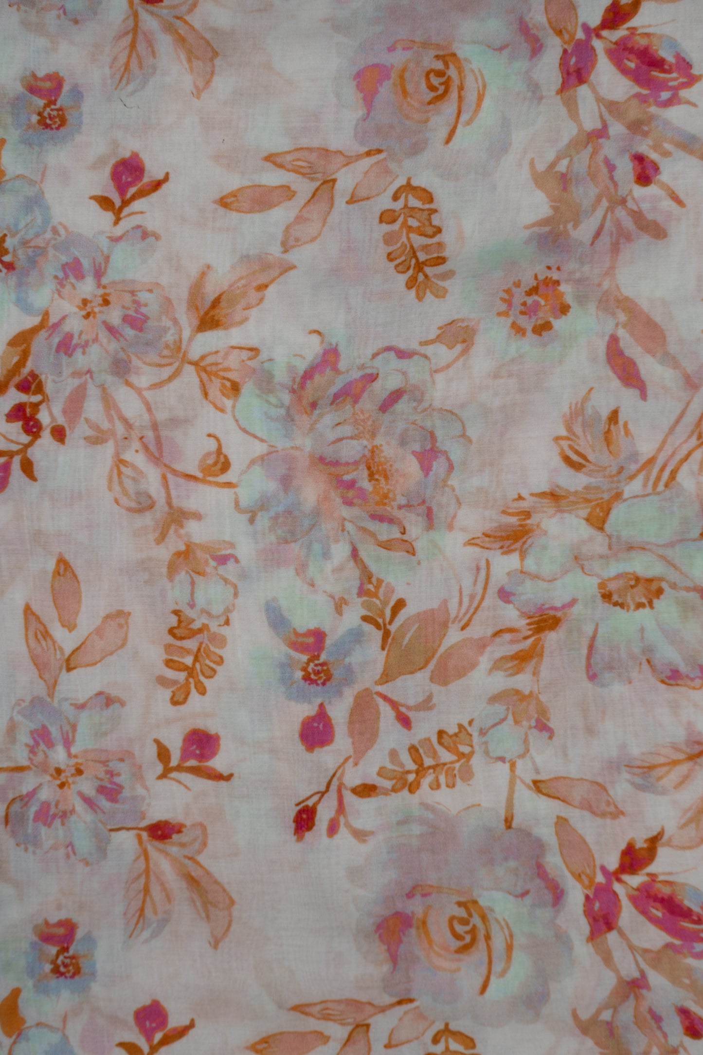 Vintage Rosewood Bloom Floral Printed Pure Malai Chanderi Fabric (Width 44 Inches)