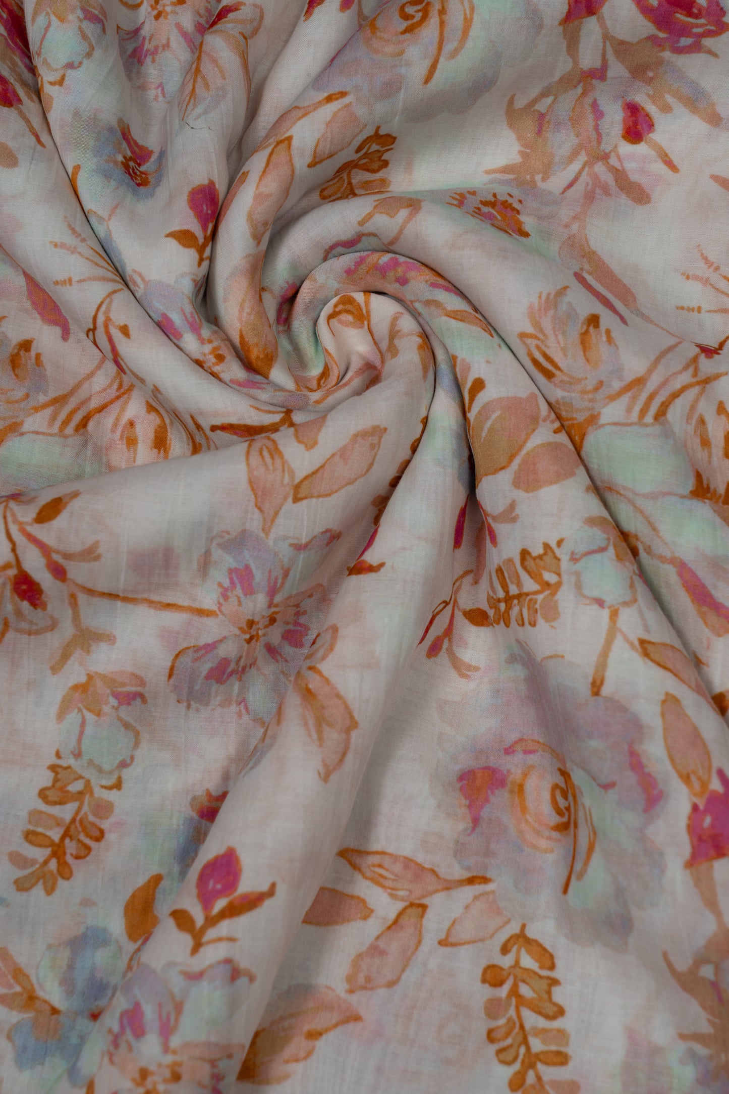 Vintage Rosewood Bloom Floral Printed Pure Malai Chanderi Fabric (Width 44 Inches)