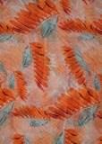 Orange Color Leaf Printed Pure Chinon Fabric