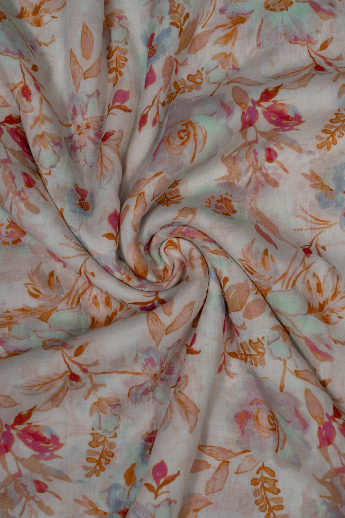Vintage Rosewood Bloom Floral Printed Pure Malai Chanderi Fabric (Width 44 Inches)