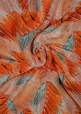 Orange Color Leaf Printed Pure Chinon Fabric