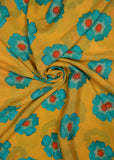 Yellow Color Floral Digital Printed Pure Natural Crepe Fabric