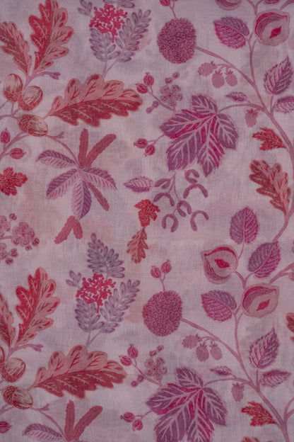 Pink Forest Digital Printed Pure Cotton Silk Fabric (Width 44 Inches)