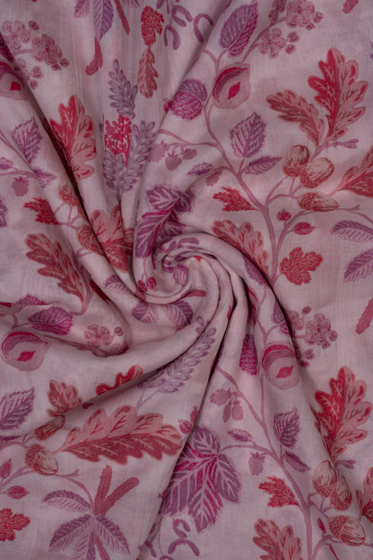 Pink Forest Digital Printed Pure Cotton Silk Fabric (Width 44 Inches)