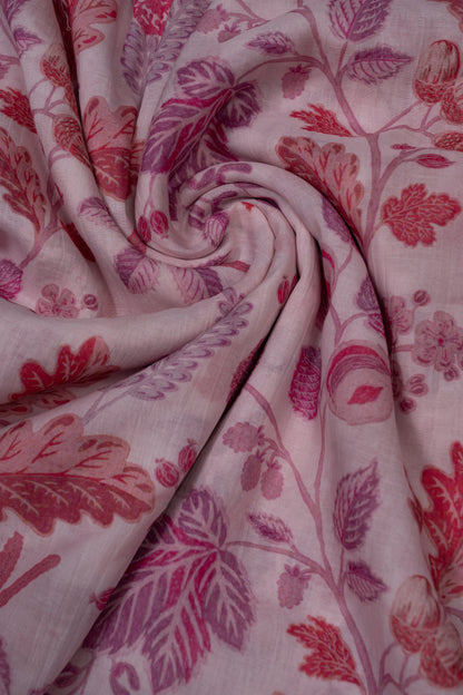 Pink Forest Digital Printed Pure Cotton Silk Fabric (Width 44 Inches)