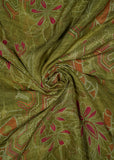 Mehndi Green Bandhani Floral Printed Pure Chinon Fabric