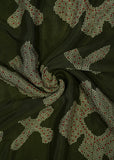 Dark Olive Green Color Floral Printed Pure Chinon Fabric