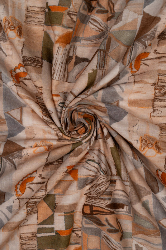 Earthy Geometric Tapestry Printed Pure Cotton Fabric ( Width 44 Inches)