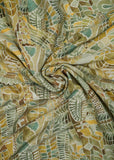 Green Color Abstract Digital Printed Pure Natural Crepe Fabric