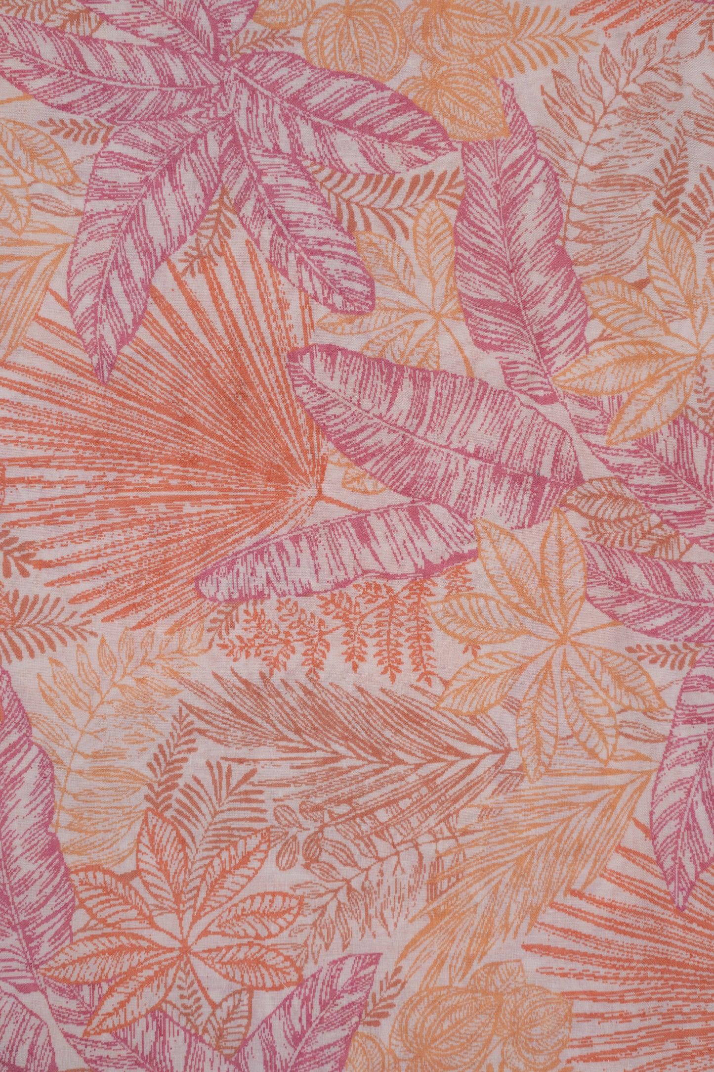 Light Orange Autumn Fern Whisper Printed Pure Cotton Fabric (Width 44 Inches)