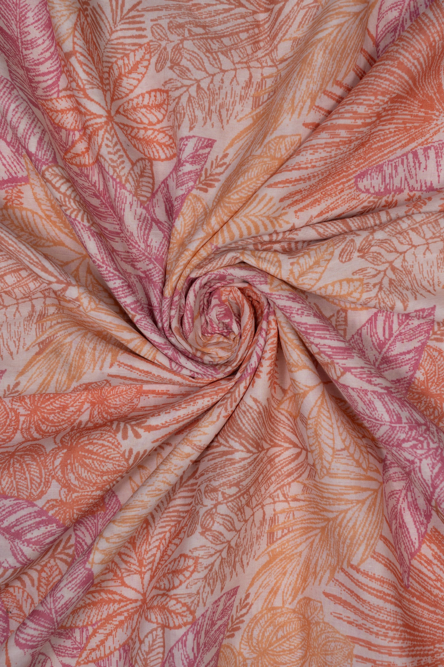 Light Orange Autumn Fern Whisper Printed Pure Cotton Fabric (Width 44 Inches)