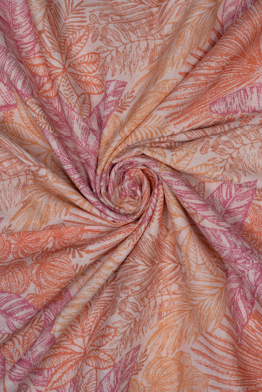 Light Orange Autumn Fern Whisper Printed Pure Cotton Fabric (Width 44 Inches)