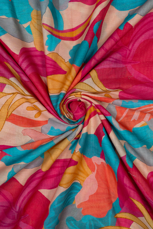 Tropical Bloom Symphony Printed Pure Cotton Fabric (Width 44 Inches)