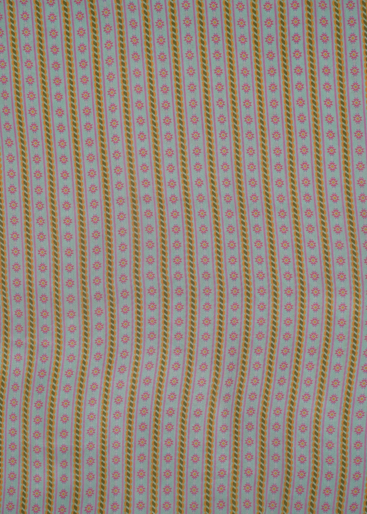 Teal & Multicolor Stripes Pure Natural Crepe Printed Fabric (Width 44 Inches)