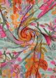 Orange & Multicolor Vintage Floral Pure Natural Crepe Printed Fabric (Width 44 Inches)