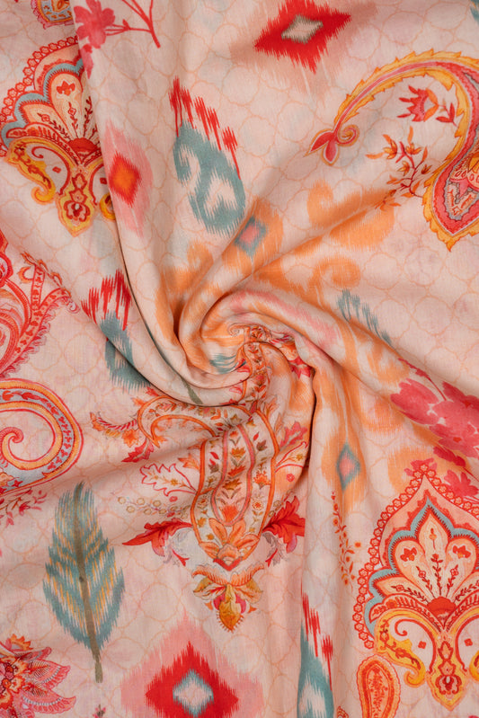 Colorful Paisley Harmony Printed Pure Cotton Fabric (Width 44 Inches)