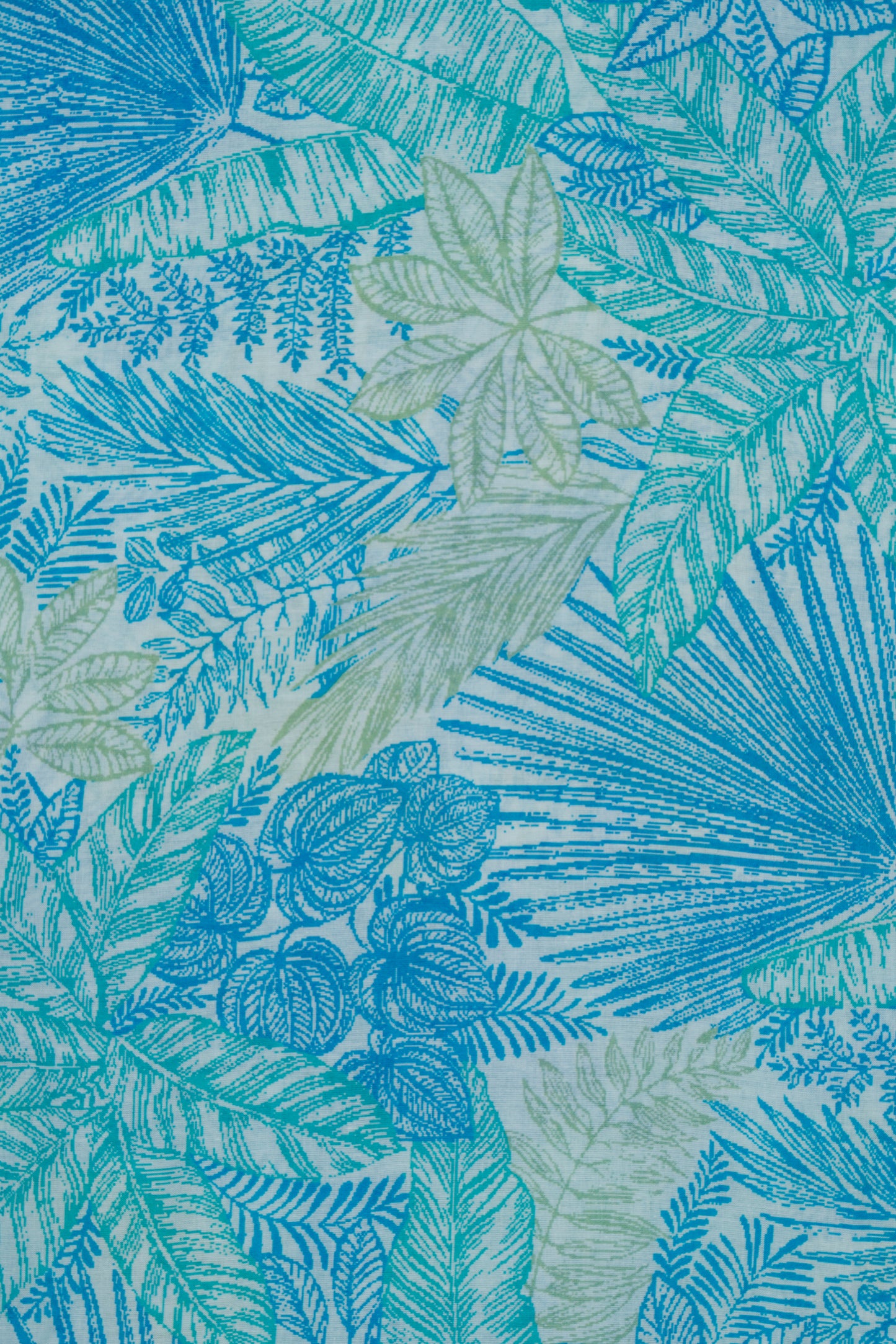 Turquoise & Lime Green Autumn Fern Whisper Printed Pure Cotton Fabric (Width 44 Inches)