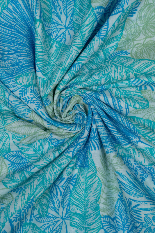 Turquoise & Lime Green Autumn Fern Whisper Printed Pure Cotton Fabric (Width 44 Inches)
