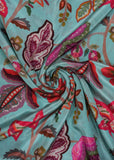 Teal Color Egyptian Floral Digital Printed Pure Natural Crepe Fabric (Width 44 Inches)