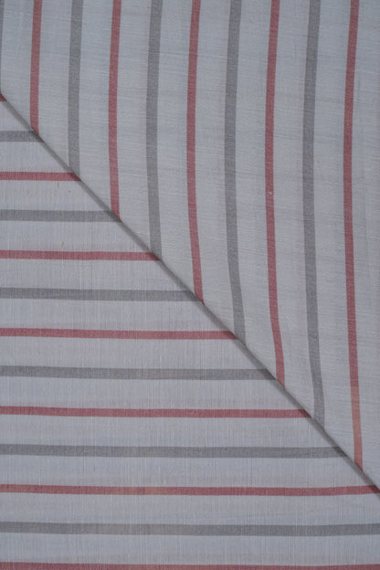 Red & Grey Stripes Pure Soft Linen Shirting Fabric (Width 44 Inches)