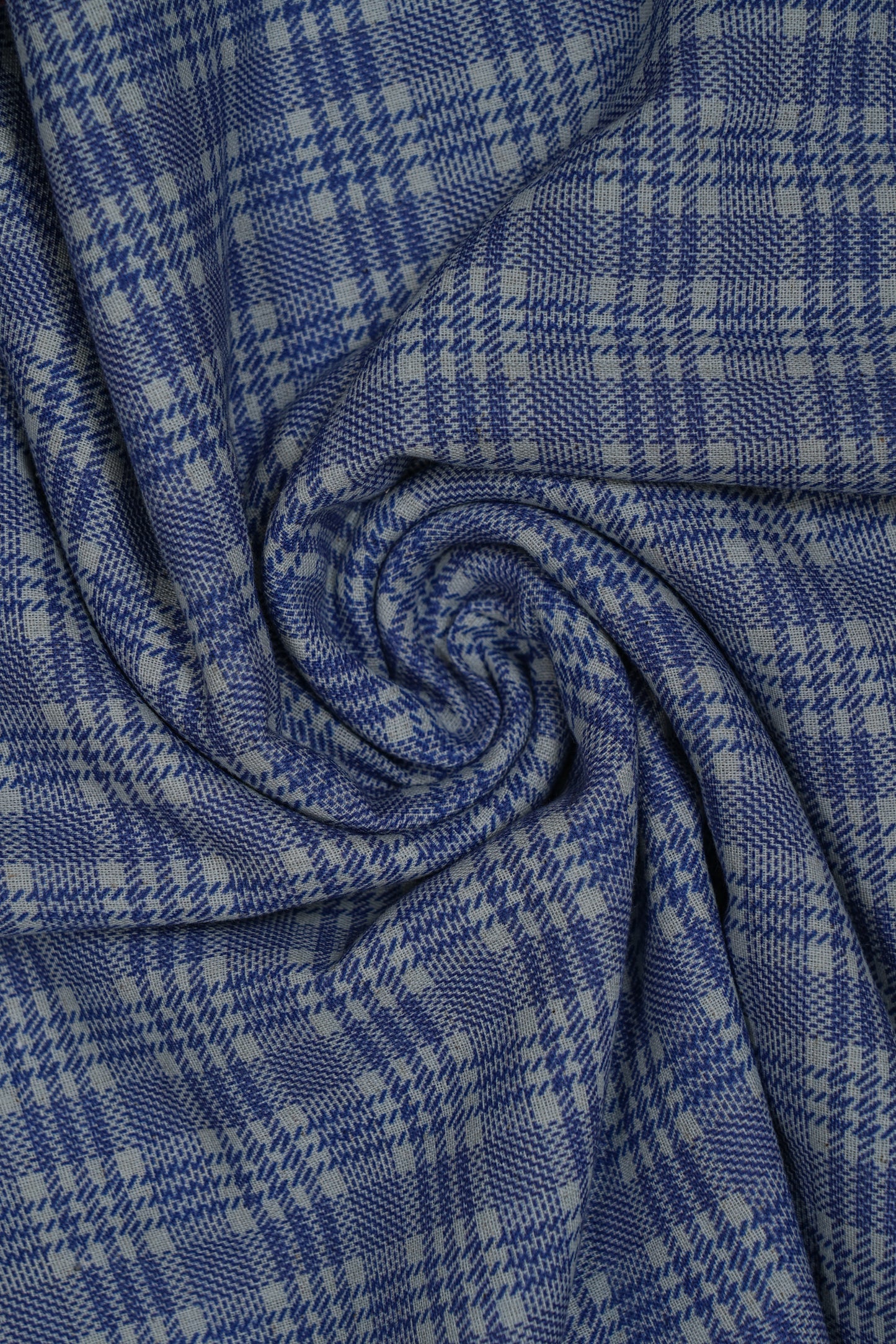 Blue Mini Checks Pure Handloom Cotton Shirting Fabric (Width 44 Inches)