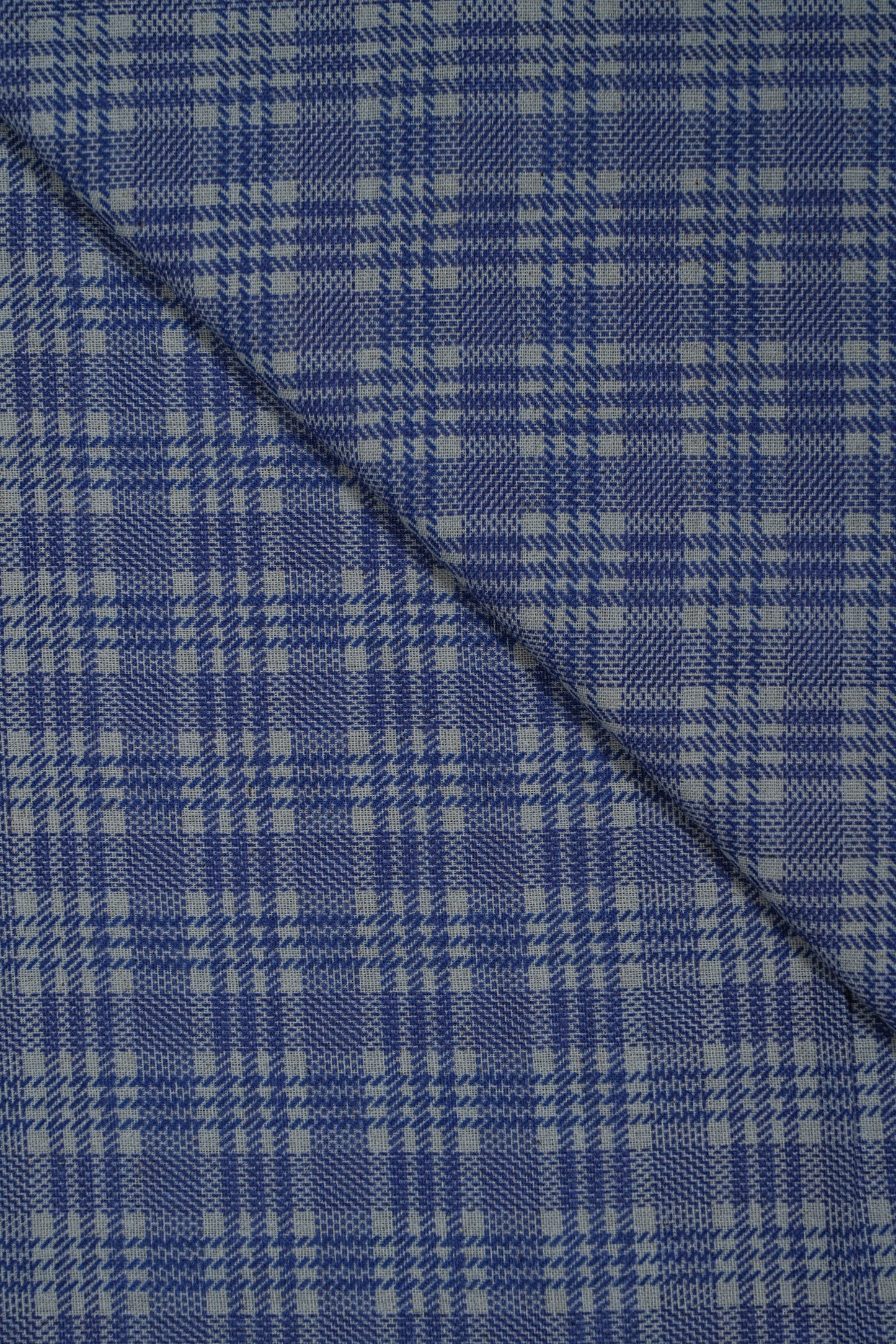 Blue Mini Checks Pure Handloom Cotton Shirting Fabric (Width 44 Inches)