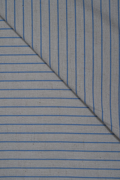 Blue Stripes Pure Handloom Cotton Shirting Fabric (Width 44 Inches)