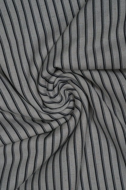 Black Color Thick Stripes Pure Handloom Cotton Shirting Fabric (Width 44 Inches)
