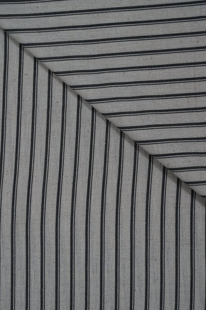 Black Color Thick Stripes Pure Handloom Cotton Shirting Fabric (Width 44 Inches)