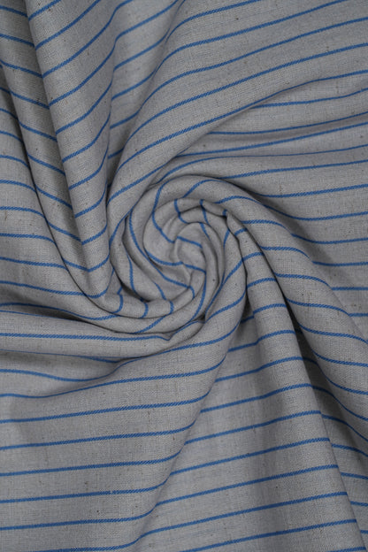 Blue Stripes Pure Handloom Cotton Shirting Fabric (Width 44 Inches)