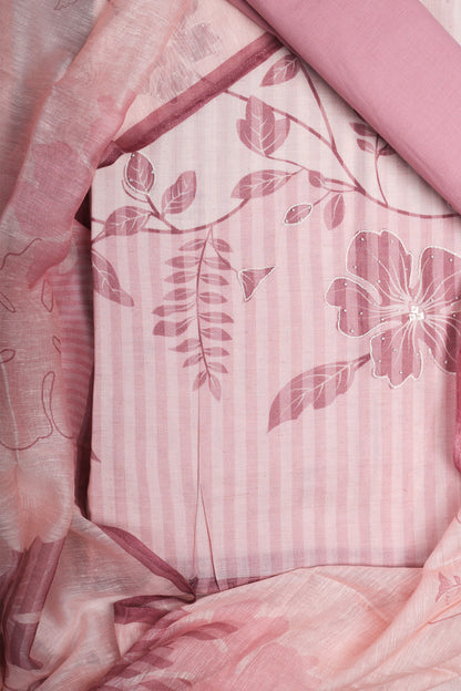 Elegant Blush Mauve Floral Striped Unstitched Suit Set