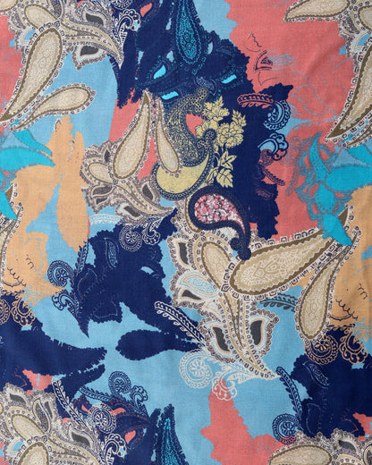 Sky Blue Abstract & Motif Muslin Printed Combo Set ( Top & Bottom 2.5 Meters Each)