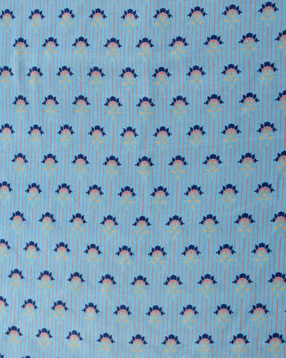 Sky Blue Abstract & Motif Muslin Printed Combo Set ( Top & Bottom 2.5 Meters Each)