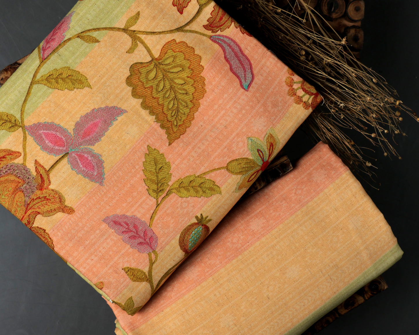 Warm Bloom Harmony Handloom Combo Set (Top & Bottom 2.5 Meters Each)