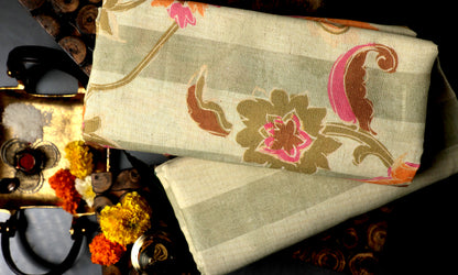 Elegance in Every Thread Handwoven Floral Print with Traditional Ritual Accents Combo Set (2 Qty & Length : 2.5 Meters Each)