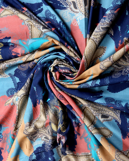 Sky Blue Abstract & Motif Muslin Printed Combo Set ( Top & Bottom 2.5 Meters Each)