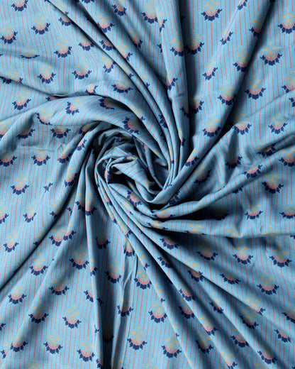 Sky Blue Abstract & Motif Muslin Printed Combo Set ( Top & Bottom 2.5 Meters Each)